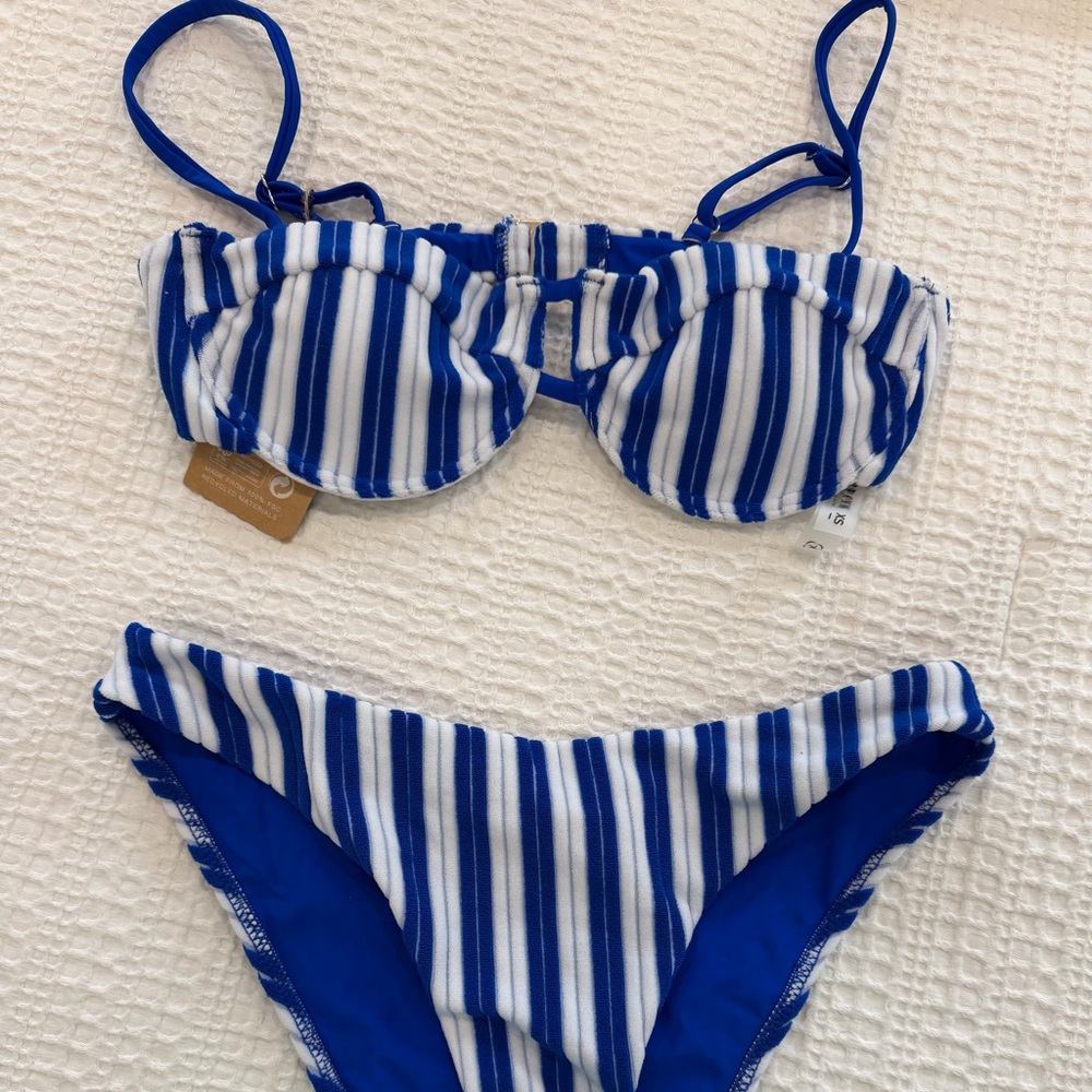 Berlook Terry Cloth Blur Striped Bikini Set! Spring break!!! XS top, S bottom!